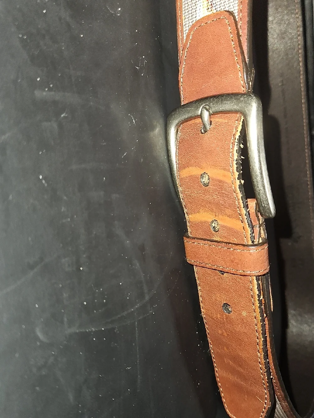 Brown Leather and Canvas Men's Belt Bag Strap Size 44